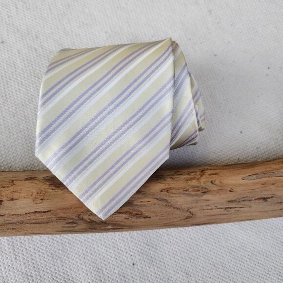 ERMENEGILDO ZEGNA Silk TIE Metallic Khaki & Pale Lavender  Ermenegildo zegna silk tie yellow,  lavender,  white